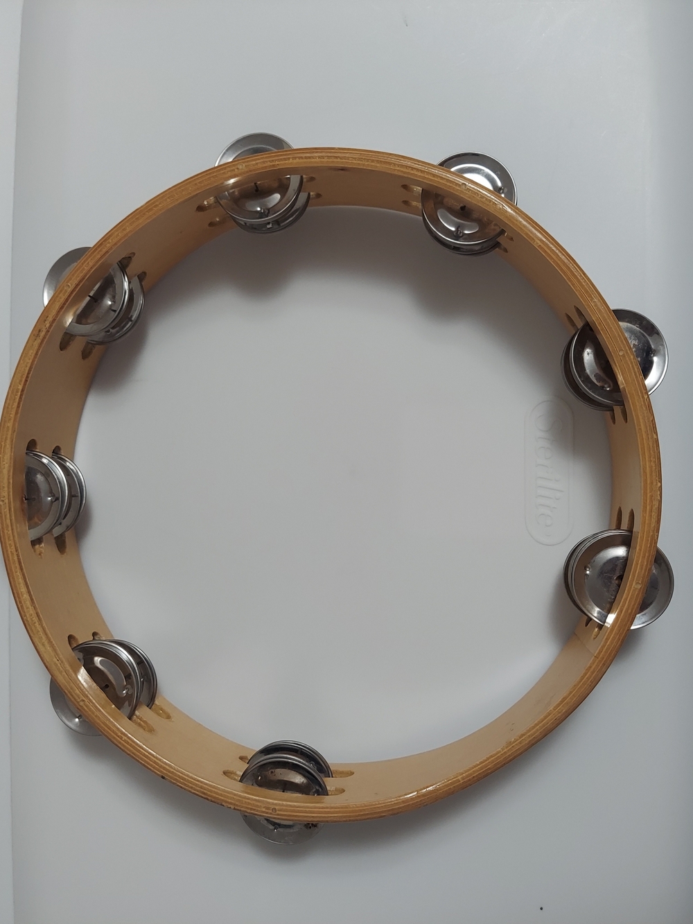 Natural Wood Tambourine with Silver Jingles - Unbranded
